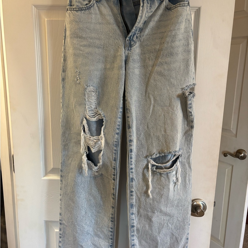 Altar'd State Light Blue Distressed Women's wide leg jeans